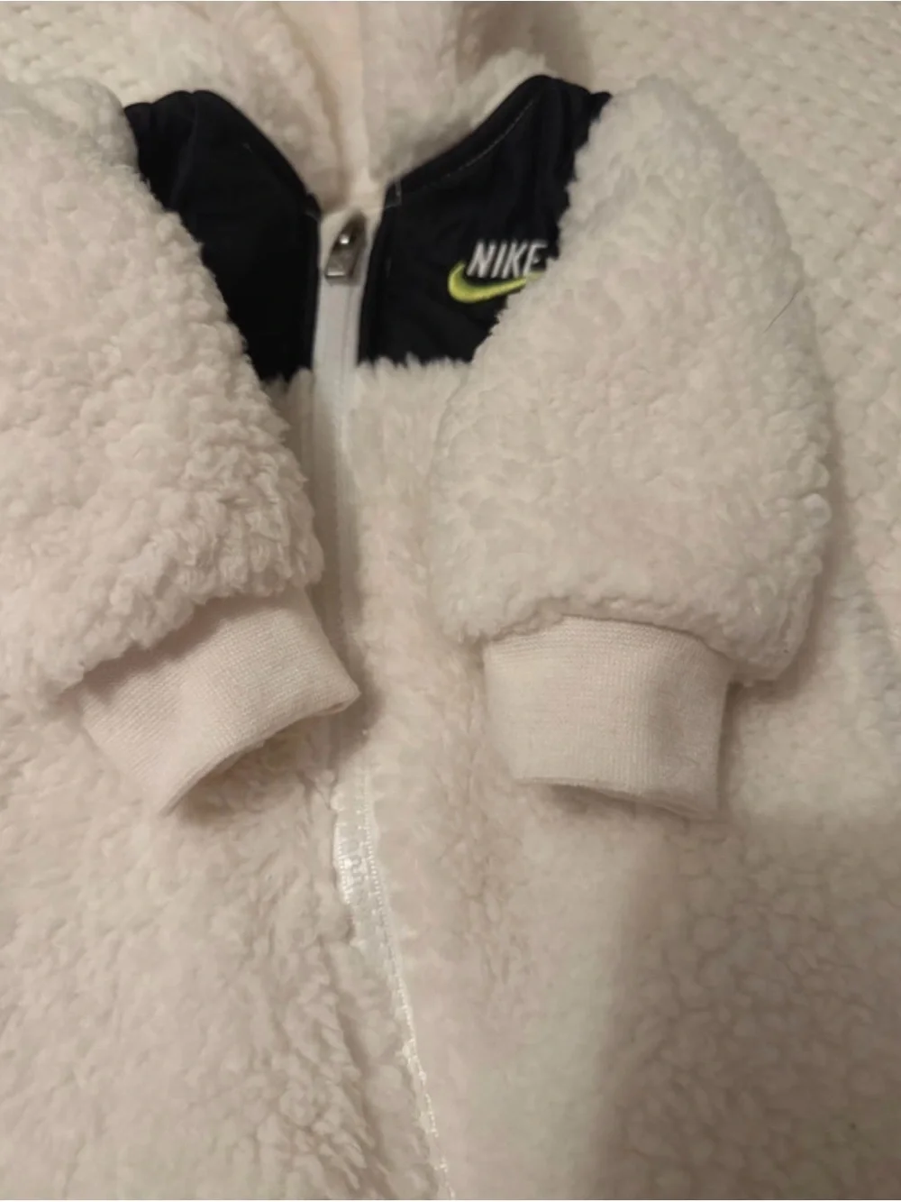 Nike White Fleece Hooded Baby One-Piece with Black Chest Panel
